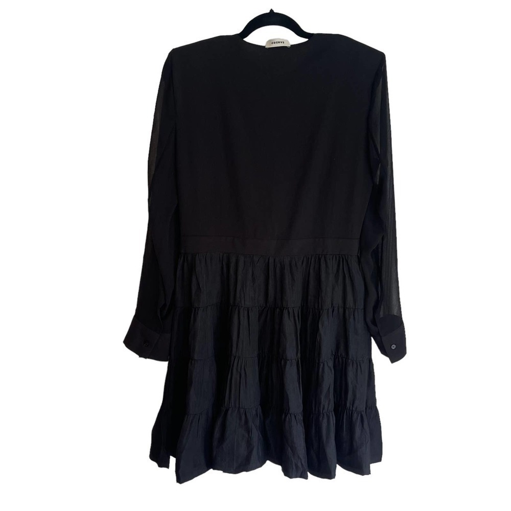 Sandro Ginette Short flowing Dual-Fabric Black Dress Size 42/ US 10 NWT - Picture 5 of 11